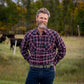 Men's long-sleeve western shirt. Plaid pattern. Pearl snaps.