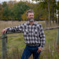 Men's long-sleeve western shirt. Plaid pattern. Pearl snaps.