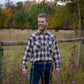 Men's long-sleeve western shirt. Plaid pattern. Pearl snaps.
