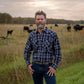Men's long-sleeve western shirt. Plaid pattern. Pearl snaps.