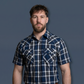 Men's Short-Sleeve Snap Plaid Shirt (Navy/Navy) - I30E00-77