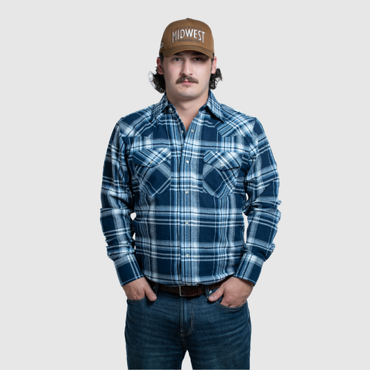 Men's Flannel Snap Shirt - I36V00-40 (Navy)